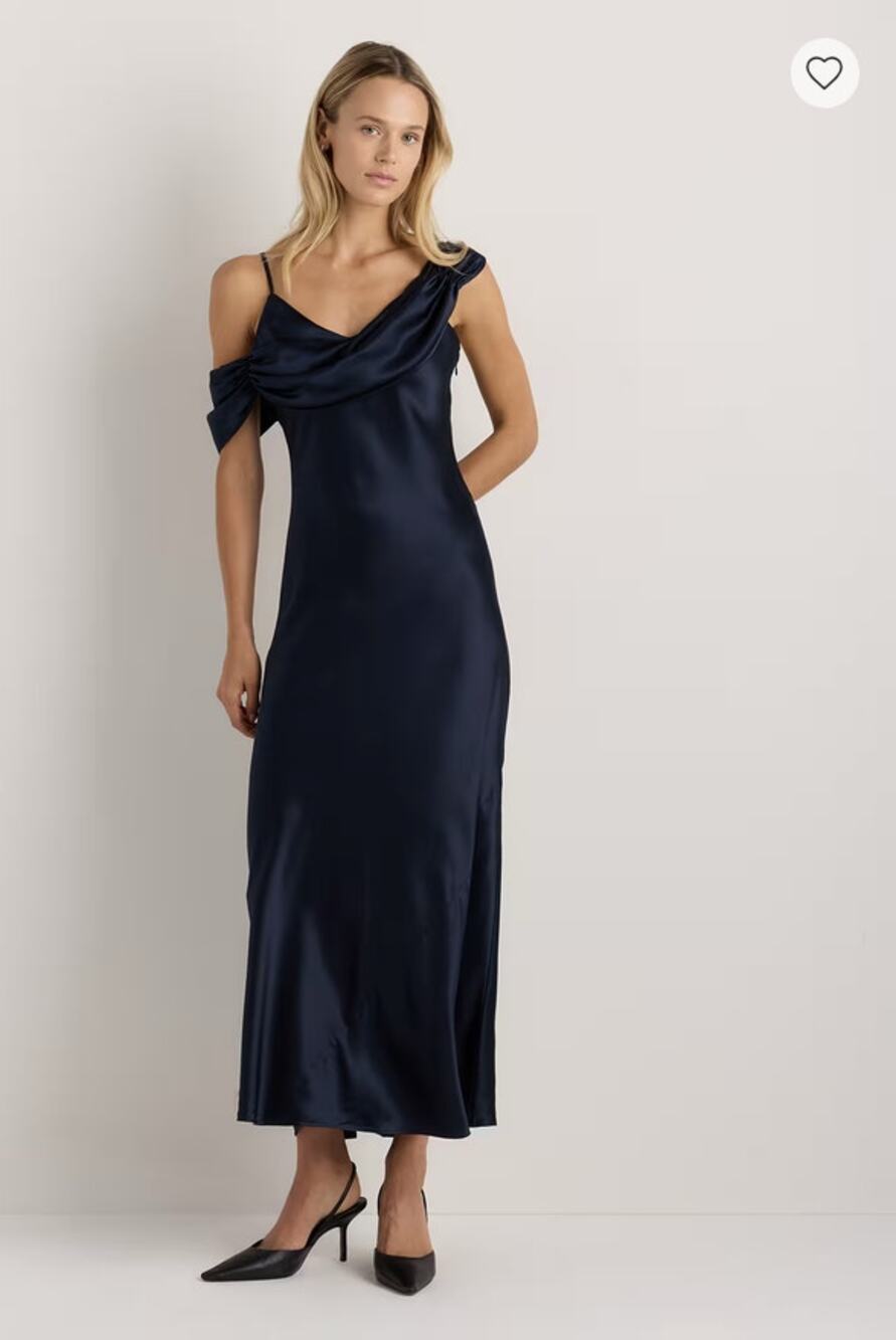 Quince 100% Washable Silk Draped Shoulder Maxi Dress XL